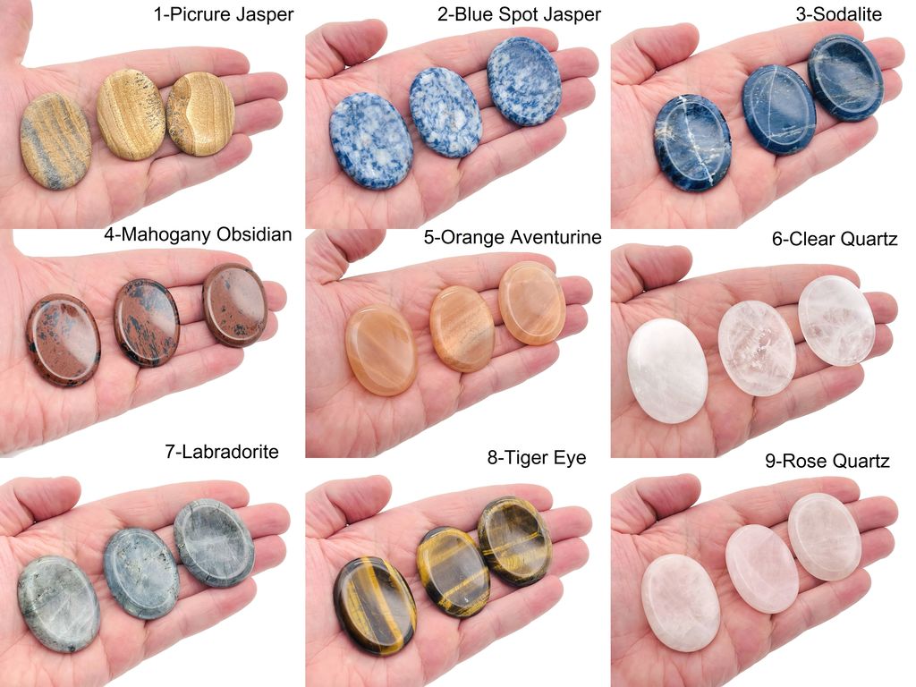 Crystal worry stone from GemstoneGO, 45x35mm soothing stress relief crystal with mixed gemstones, smooth and polished for calming use.