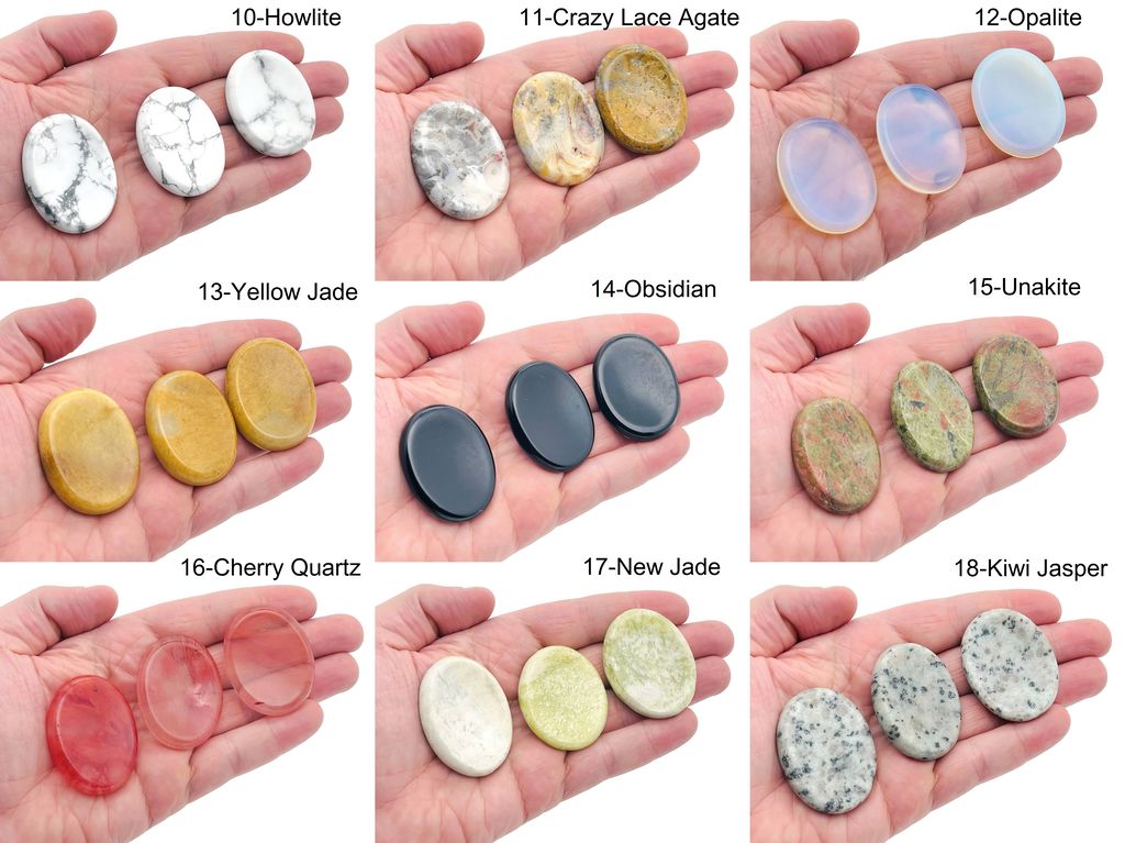 Smooth crystal worry stone from GemstoneGO, measuring 45x35mm, with a calming, polished surface for stress relief and relaxation.