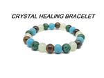 Handmade gemstone intention bracelet with colorful crystals on a stretchy band, suitable for men and women.