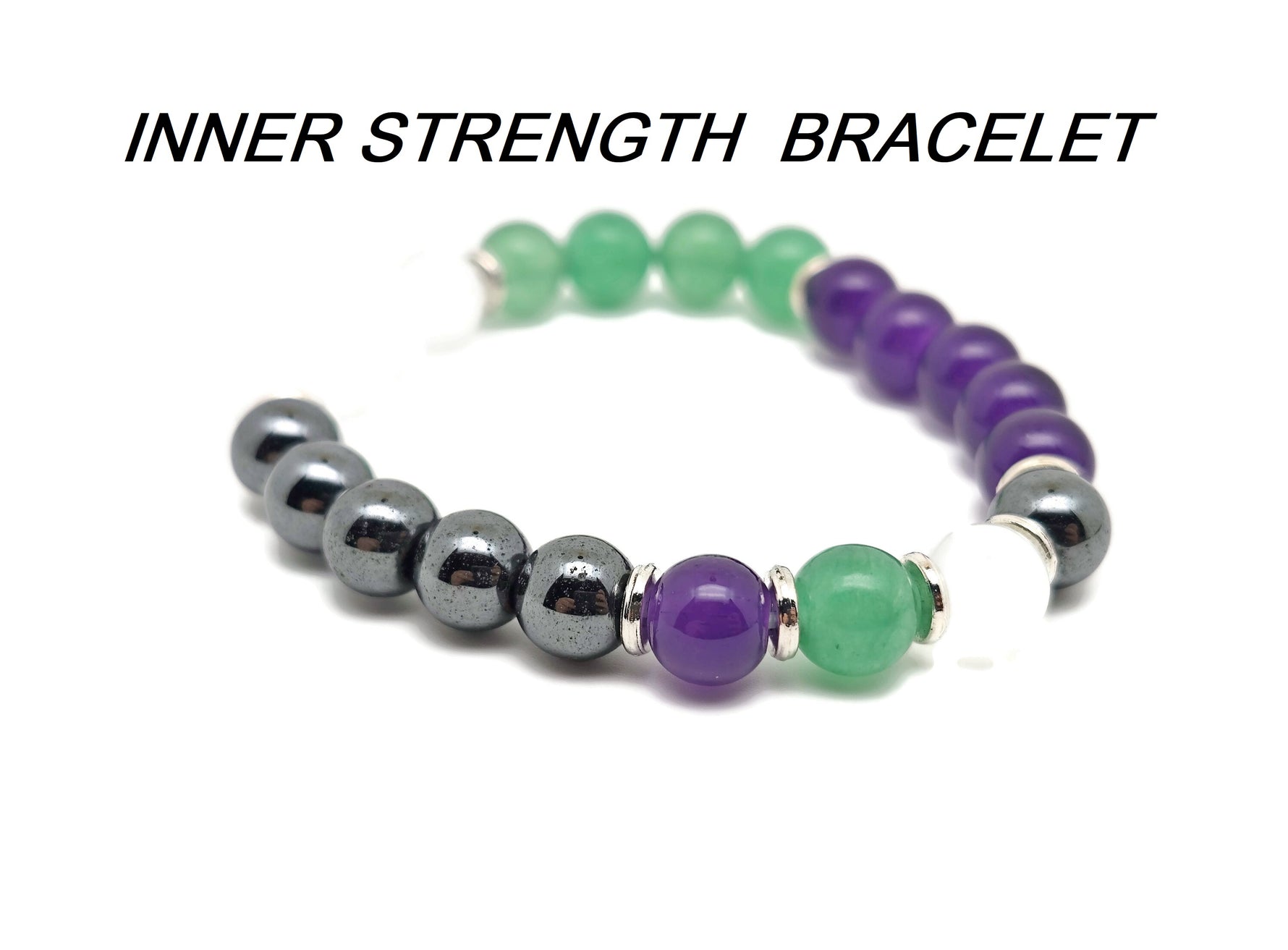 Handmade GemstoneGO intention bracelet with colorful crystals on a stretchy band, suitable for men and women.