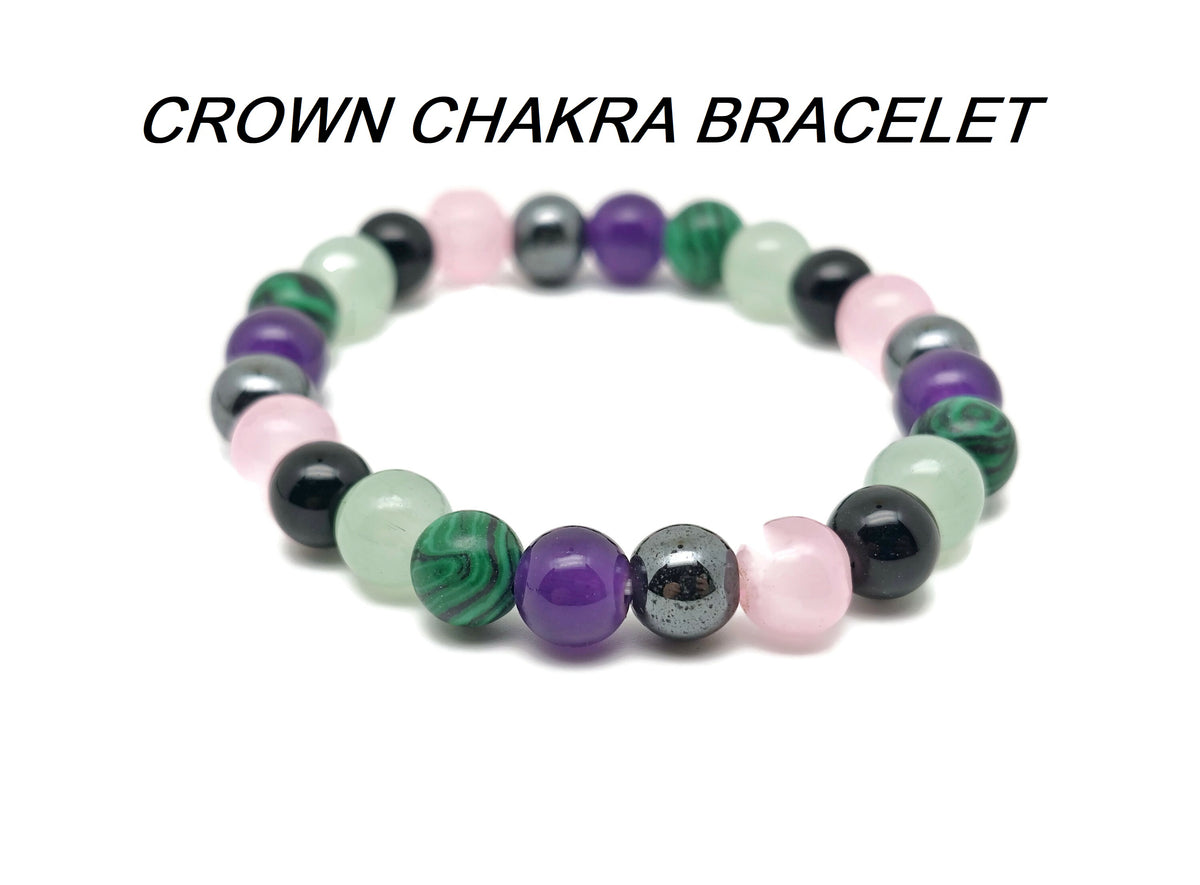 Handmade gemstone intention bracelet with colorful crystals on stretchy cord for men and women by GemstoneGO.