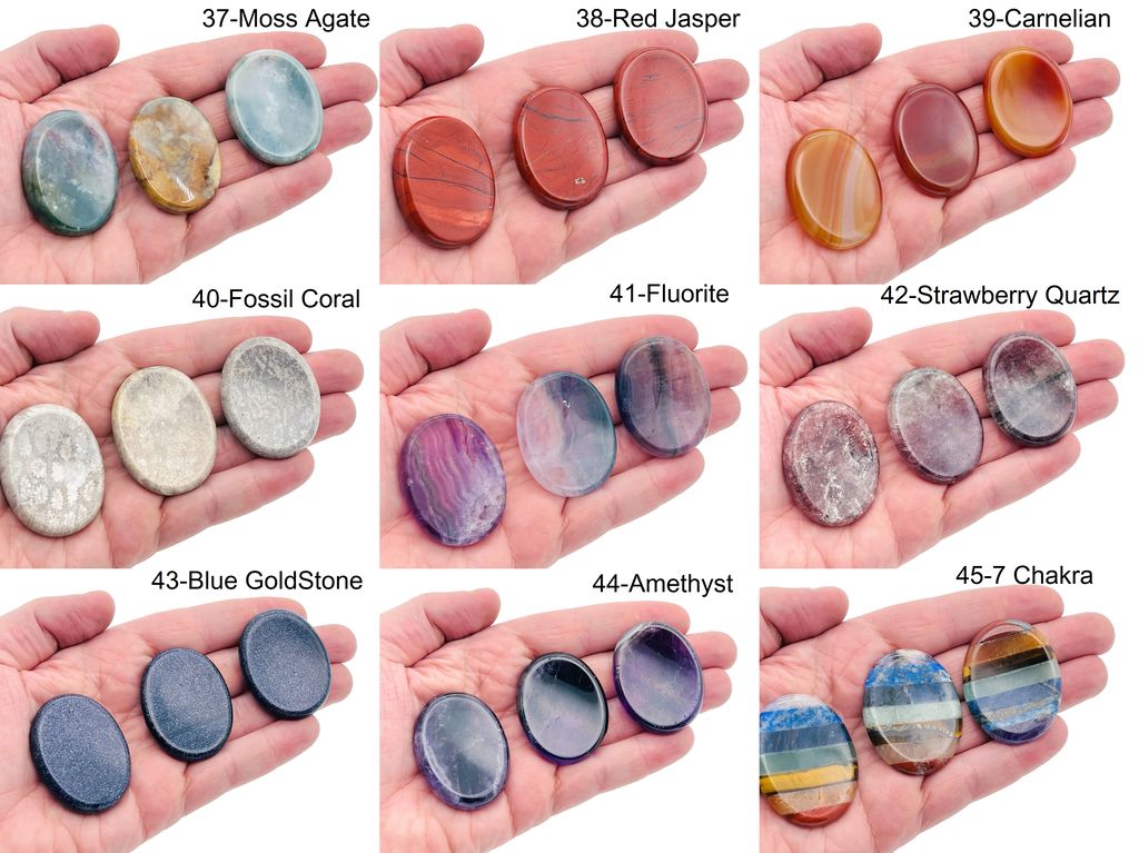Smooth crystal worry stone from GemstoneGO, 45x35mm, featuring a soothing, colorful mixed gemstone surface for stress relief.