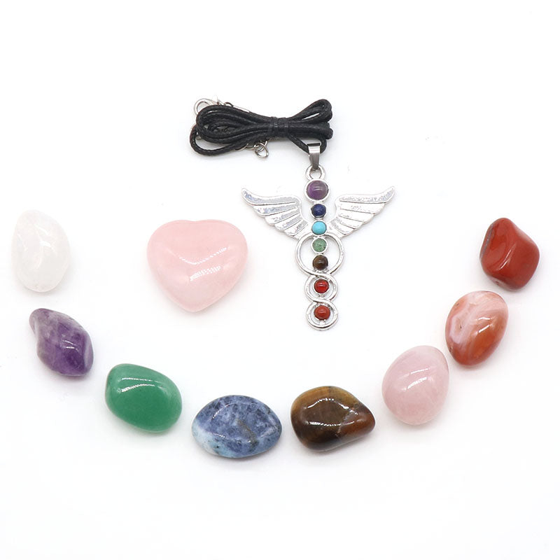 Angel Wing Gemstone Pendant Jewelry Set - Chakra Healing Crystal Necklace - Reiki Energy Stone Jewelry- New!