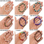 Handmade gemstone intention bracelet with colorful crystals, stretchy design for men and women, by GemstoneGO.