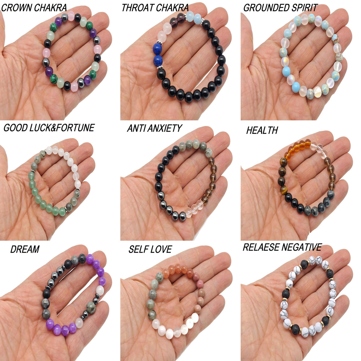 Handmade gemstone intention bracelet with colorful crystals on a stretchy band for men and women, by GemstoneGO.