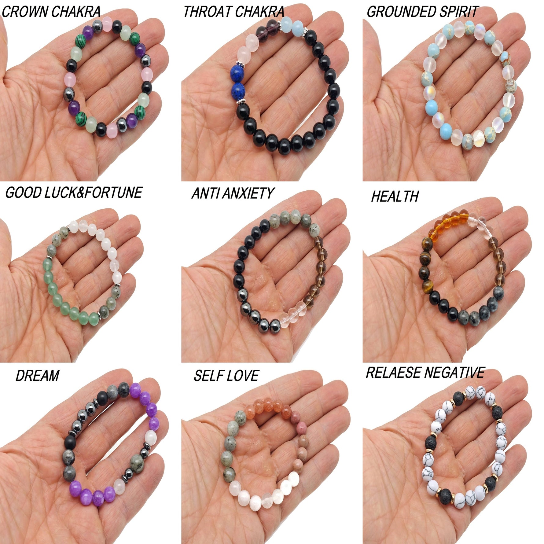 Handmade gemstone intention bracelet with colorful crystals on a stretchy band for men and women, by GemstoneGO.
