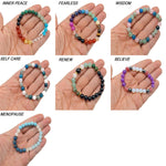 Handmade gemstone intention bracelet with colorful crystals, stretchy fit, designed for men and women by GemstoneGO.