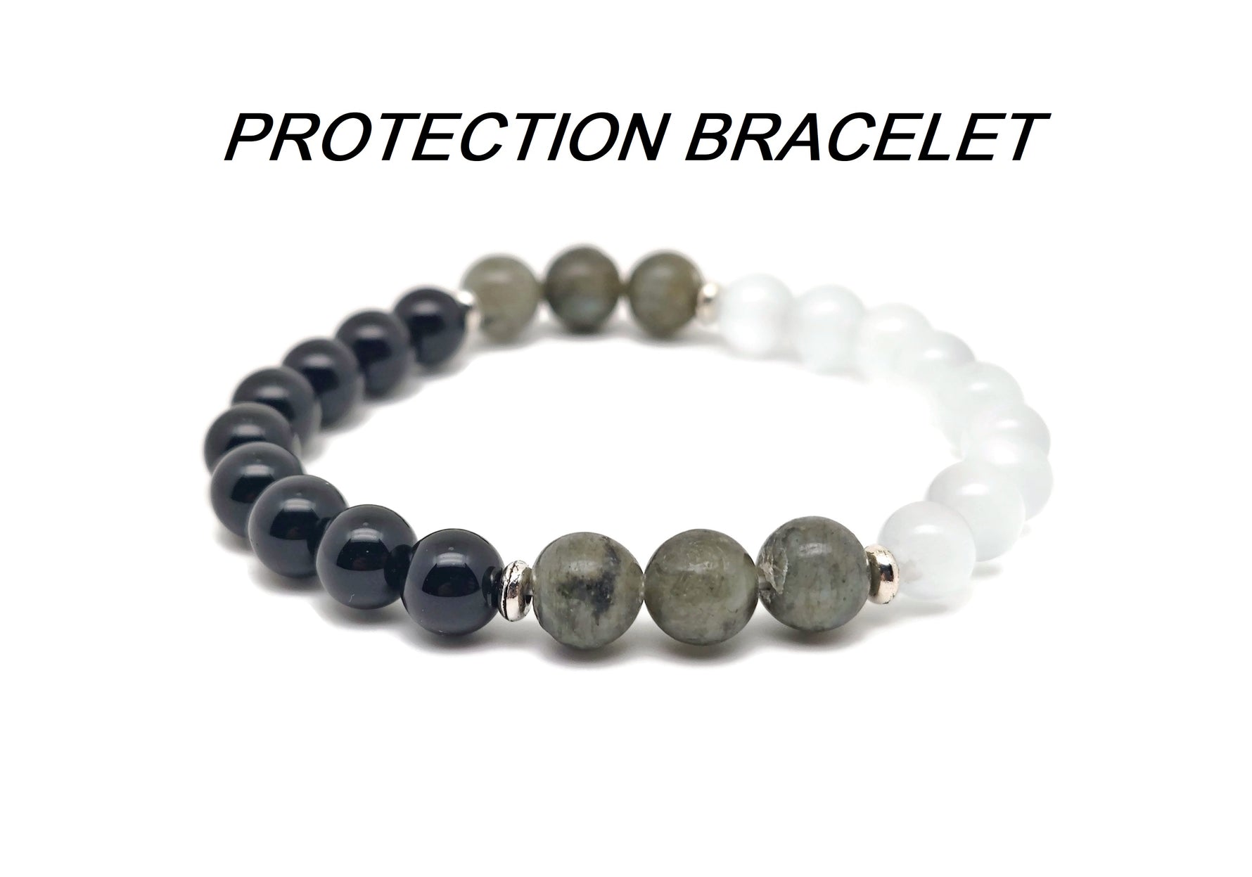 Handmade stretchy intention bracelet with assorted crystals for men and women, featuring natural gemstone beads.