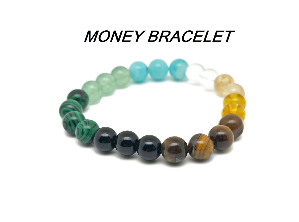 Handmade intention bracelet with colorful crystals on a stretchy band, suitable for men and women by GemstoneGO.