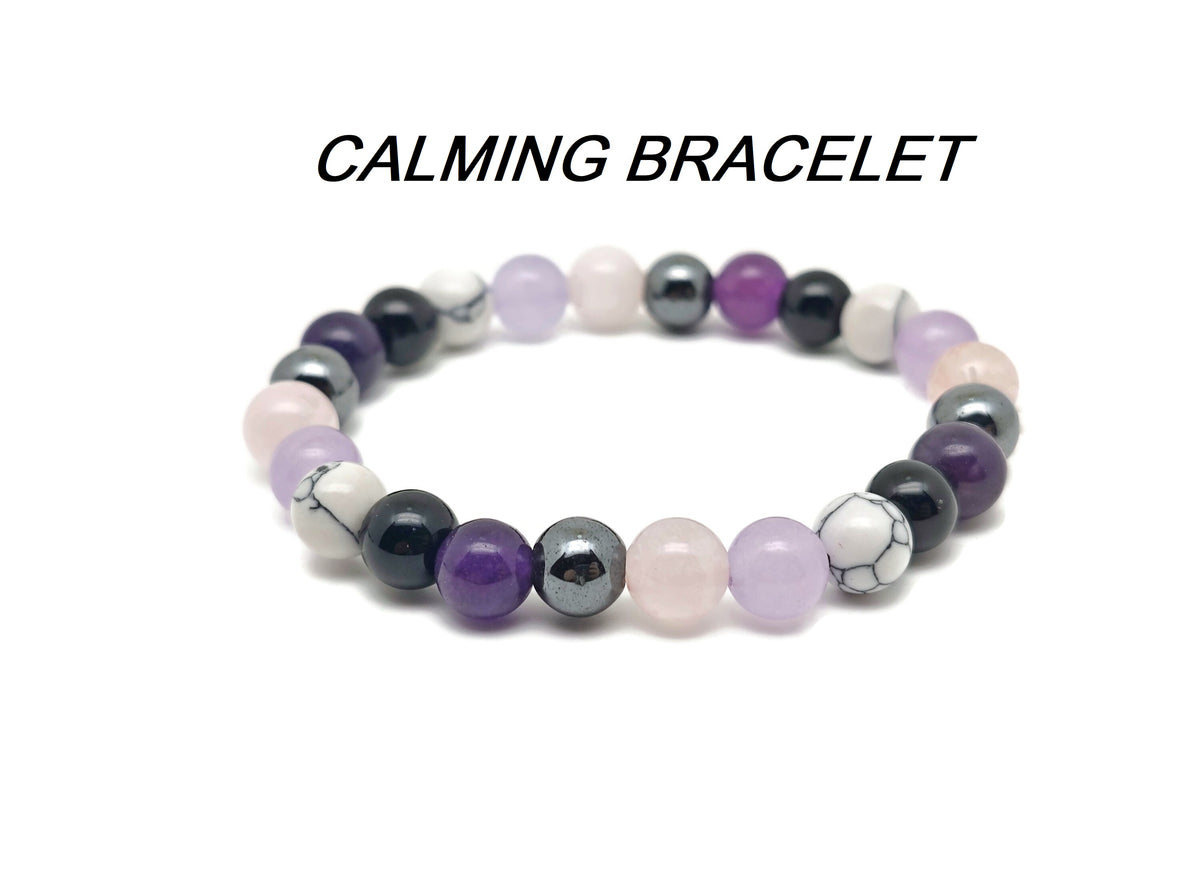 Handmade gemstone intention bracelet with colorful crystals, stretchy fit for men and women by GemstoneGO.