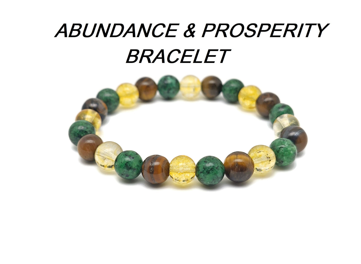 Handmade gemstone intention bracelet with colorful crystals, stretchy design for men and women, by GemstoneGO.