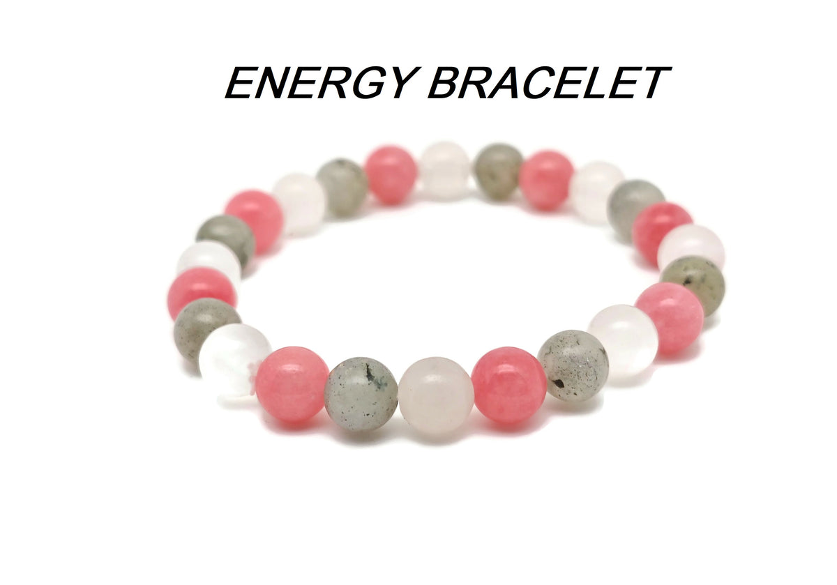 Handmade stretchy intention bracelet with colorful crystals for men and women by GemstoneGO.