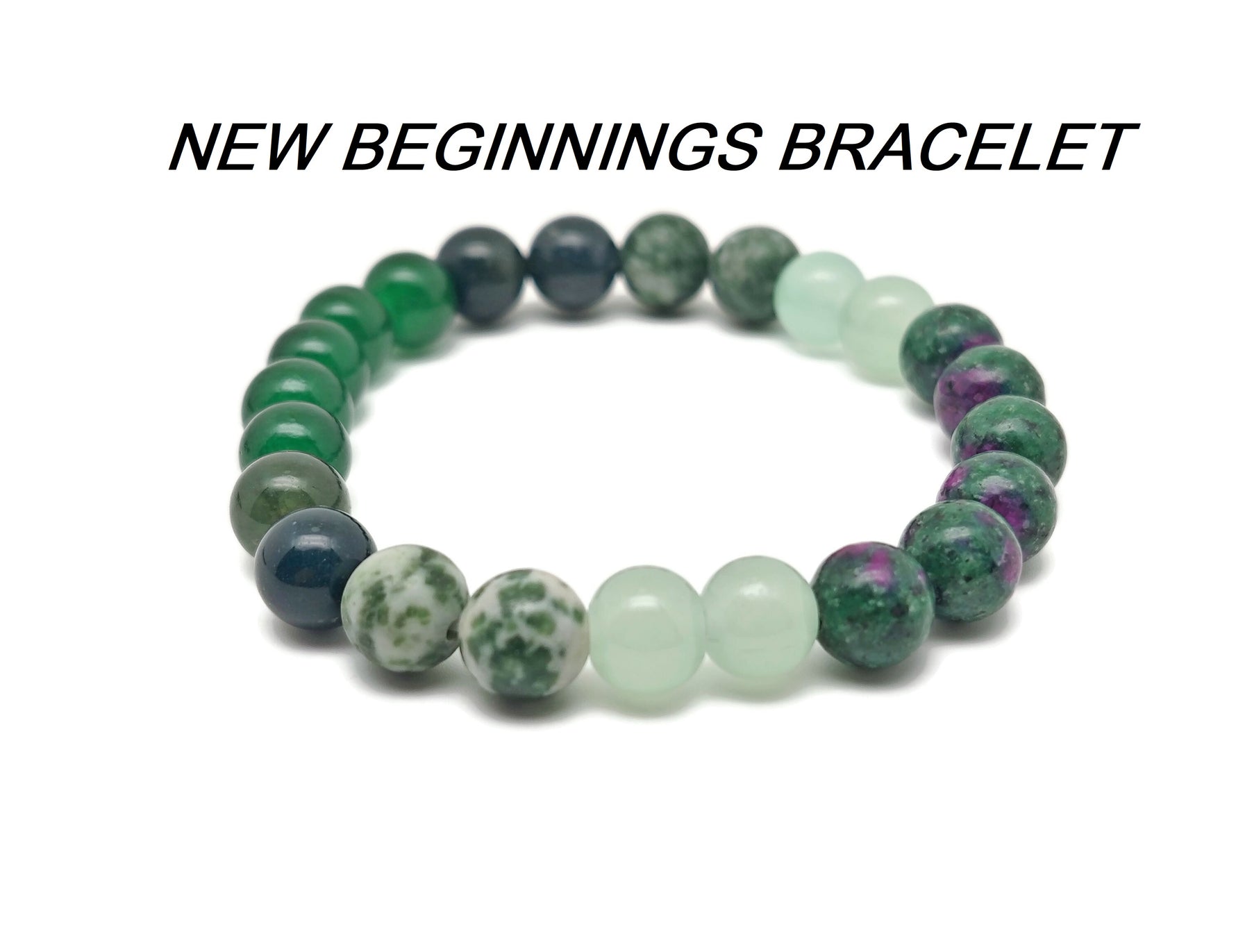 Handmade gemstone intention bracelet with colorful crystals on a stretchy band, suitable for men and women by GemstoneGO.