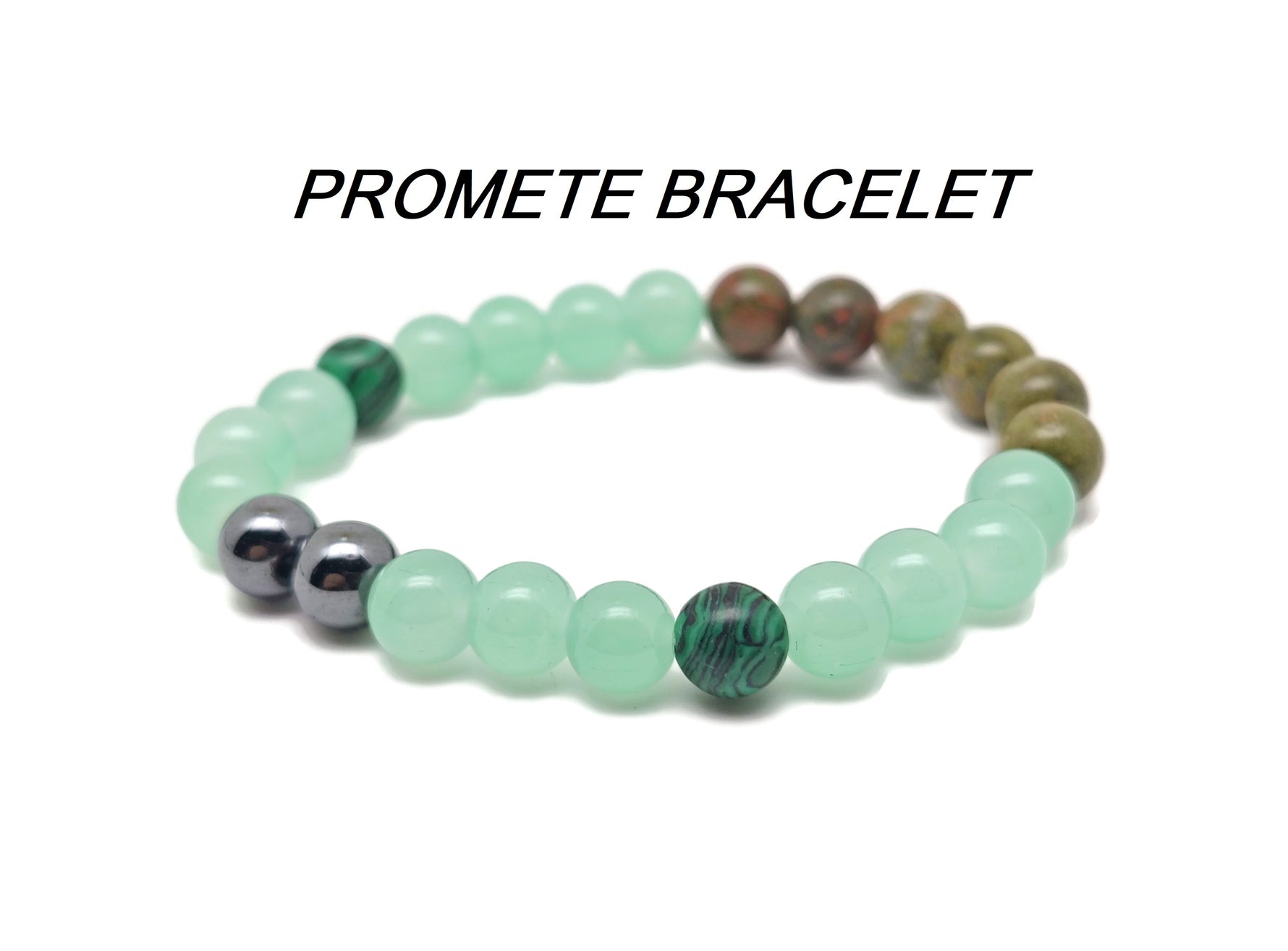 Handmade gemstone intention bracelet with colorful crystals on a stretchy band, suitable for men and women from GemstoneGO.