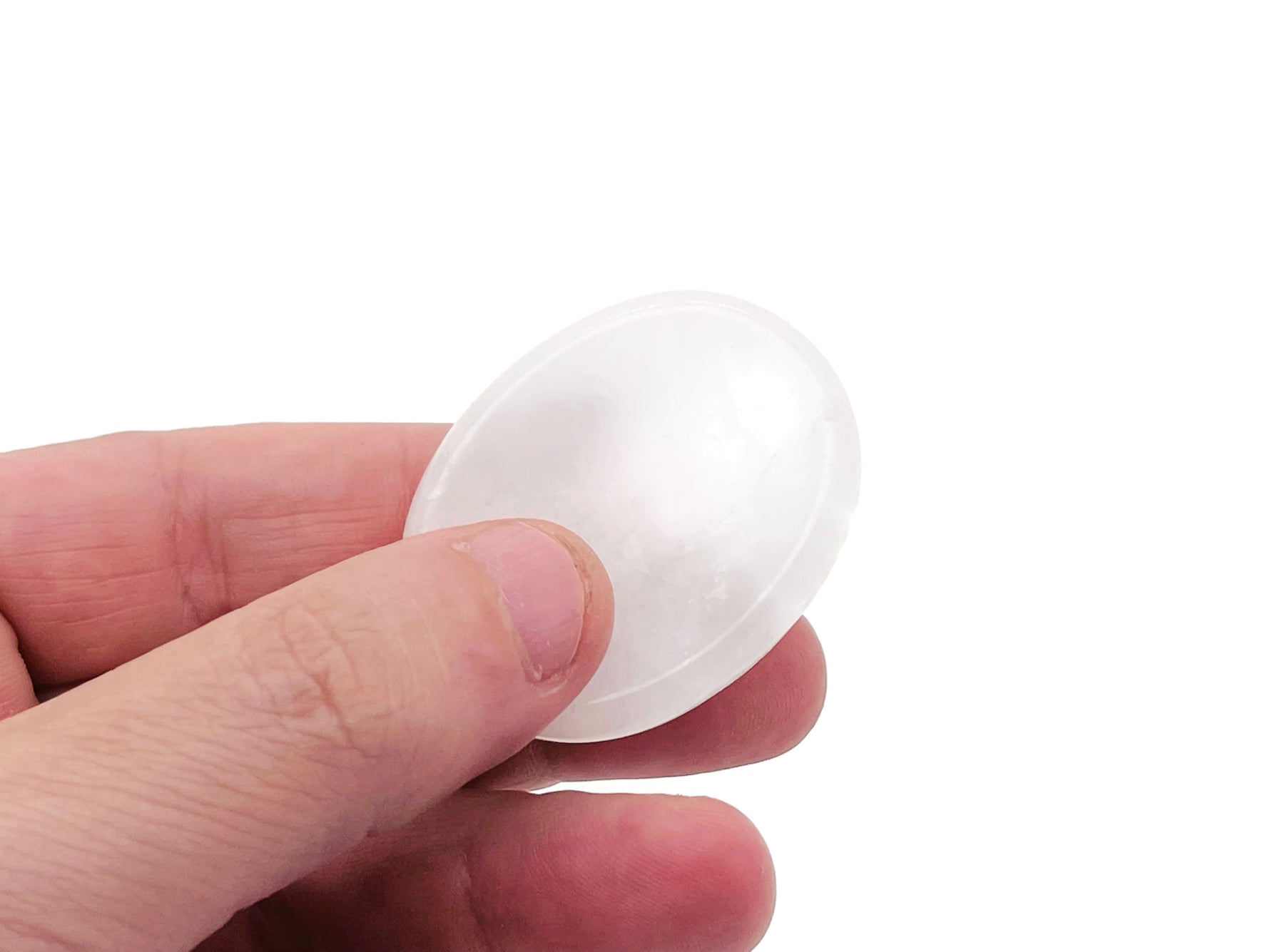 Smooth crystal worry stone from GemstoneGO, measuring 45x35mm, designed for stress relief and calming touch therapy.