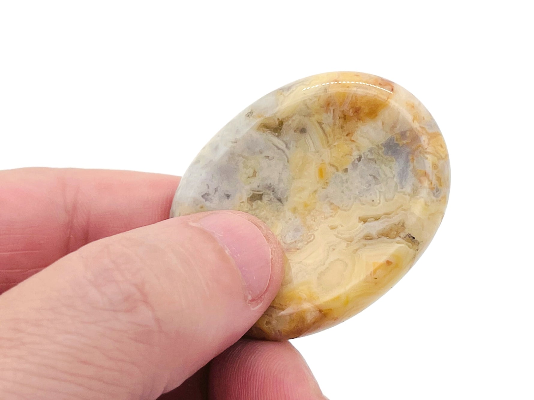 Crystal worry stone from GemstoneGO, 45x35mm soothing stress relief crystal in mixed colors, smooth and polished for stress relief.