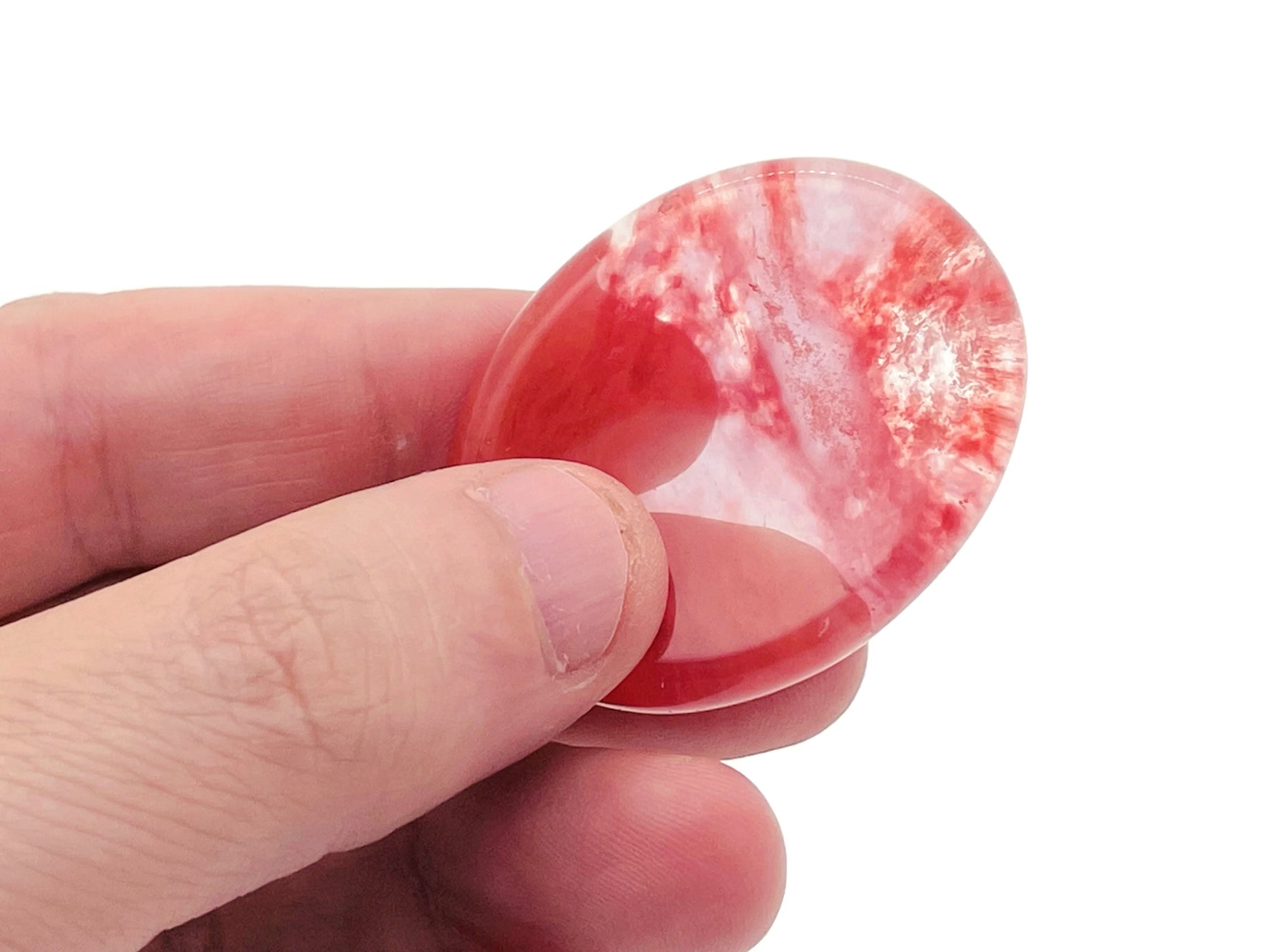 Crystal worry stone by GemstoneGO, 45x35mm soothing stress relief crystal with mixed gemstones, polished for calming comfort.