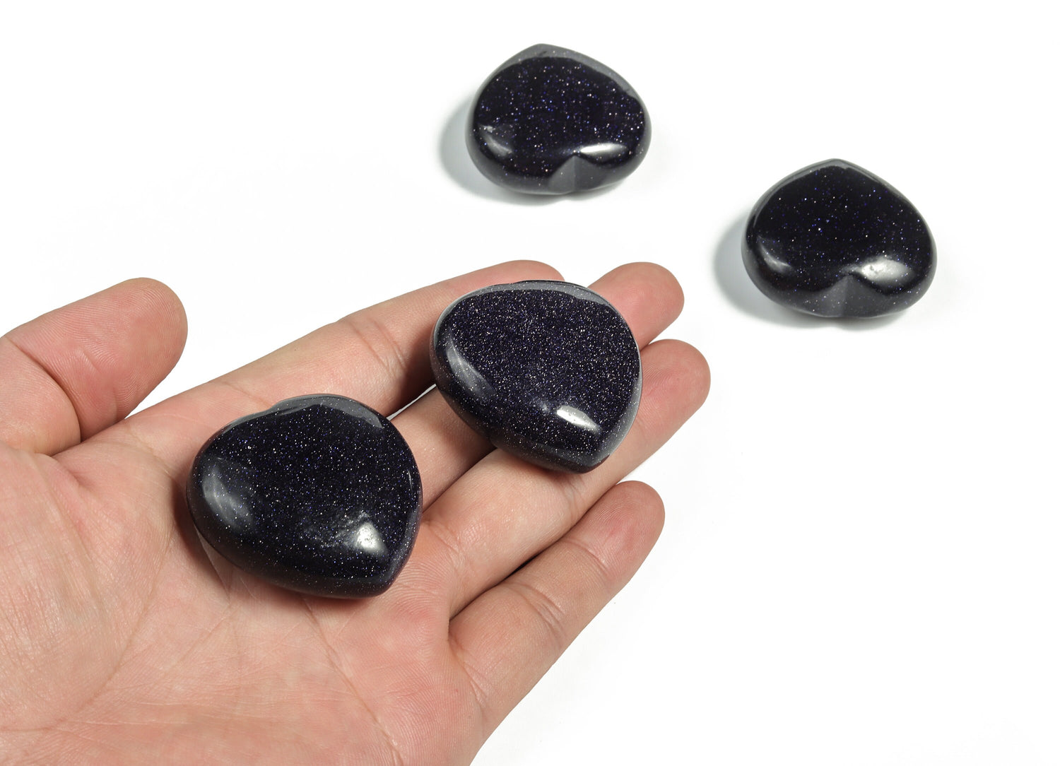 Corazón de gema Goldstone azul - 40mm - HE1234