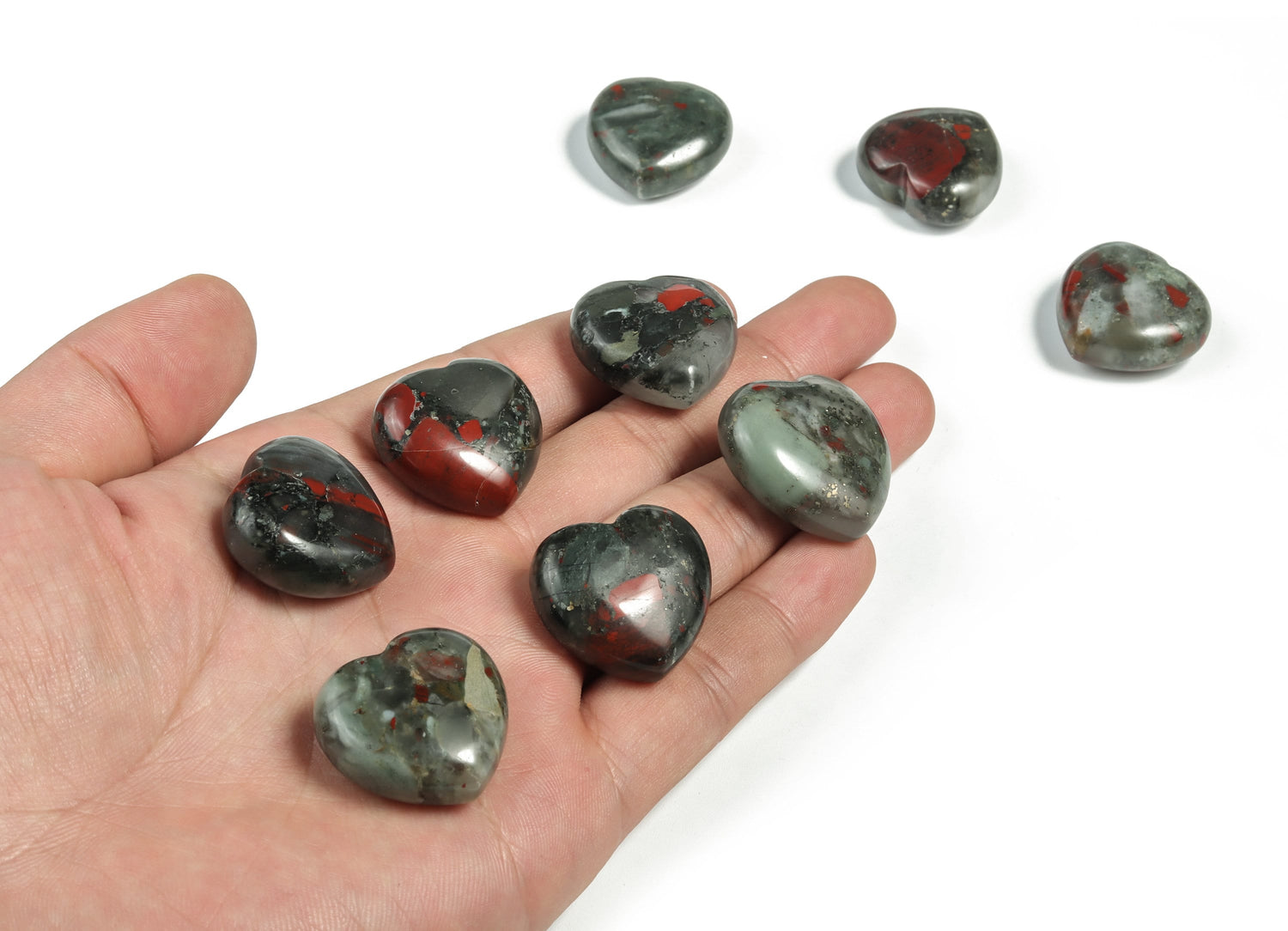 African Bloodstone heart-shaped gemstone, 25mm, by GemstoneGO, showcasing deep red and green natural mineral patterns.