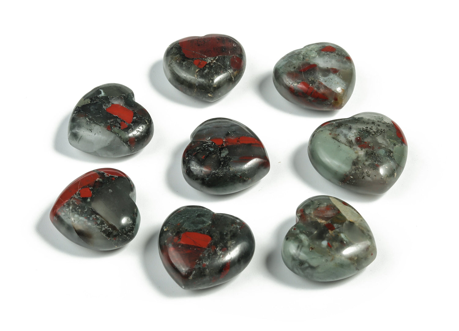 African Bloodstone heart-shaped gemstone pendant, 25mm, from GemstoneGO, showcasing deep green and red bloodstone details.