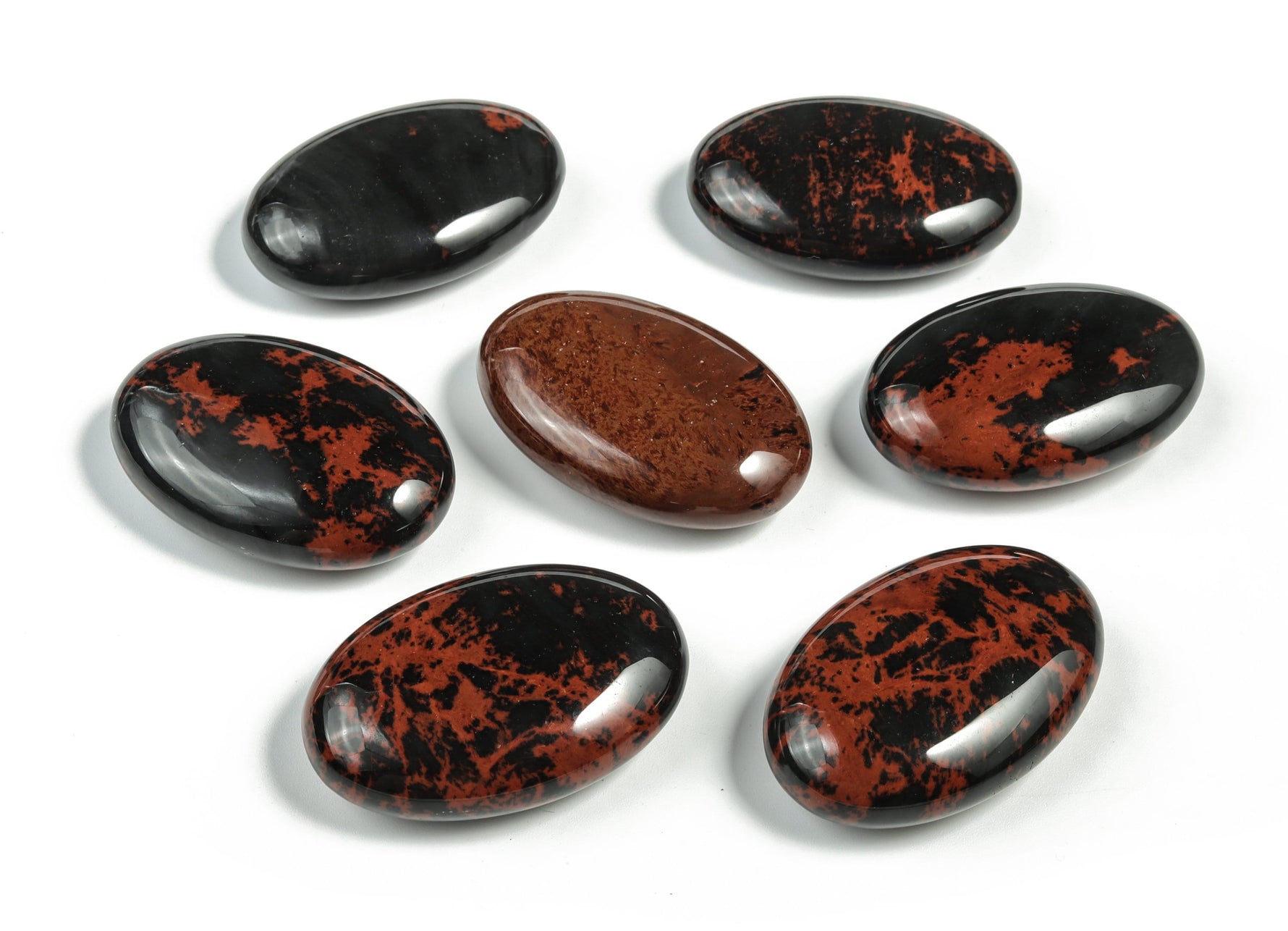 Mahogany Obsidian palm gemstone spa stone, 45x35mm, smooth polished natural stone for relaxation and meditation.