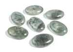 Labradorite palm gemstone spa stone, 45x35mm, polished natural mineral used for relaxation and massage therapy.
