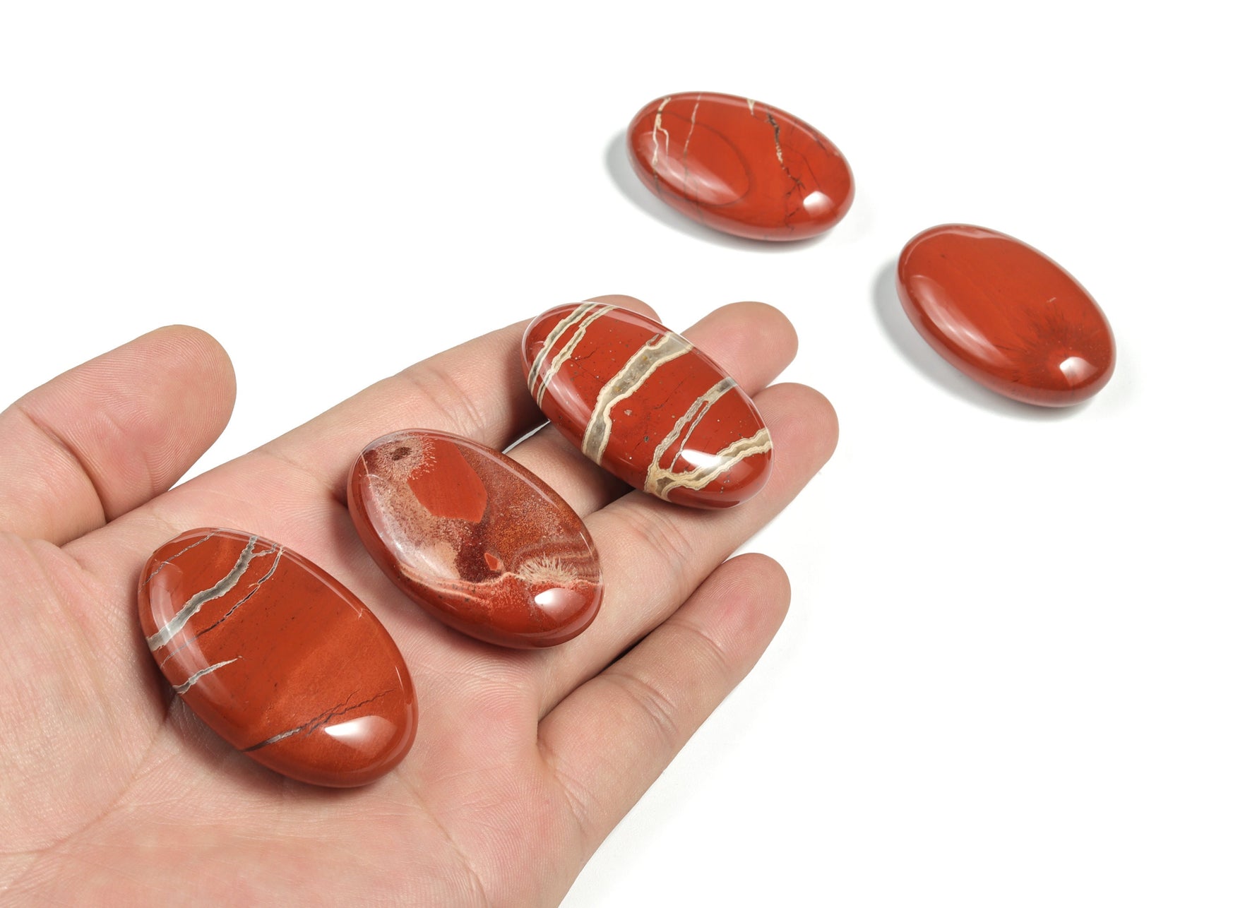 Red Jasper palm gemstone spa stone, 45x35mm, polished red jasper stone for relaxation and meditation from GemstoneGO.