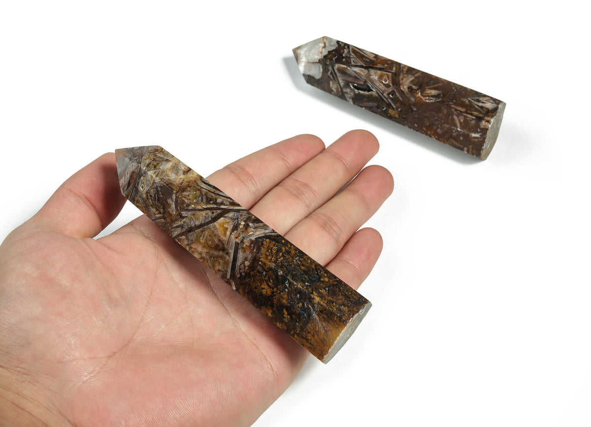 Ribbed obelisk tower crystal gemstone with vertical grooves, clear and polished, by GemstoneGO.