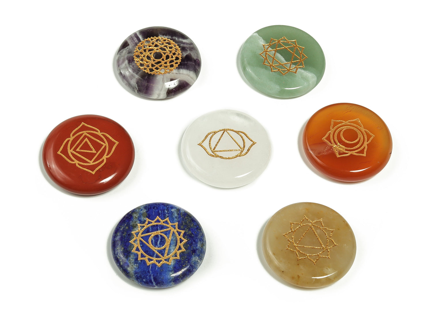 Ensemble de 7 pierres naturelles pour les chakras - Ornement de méditation des chakras ?€? Énergie positive ?€? Pierres Reiki - Pierres de cristal de guérison ?€? Pierres de paume - CH1001