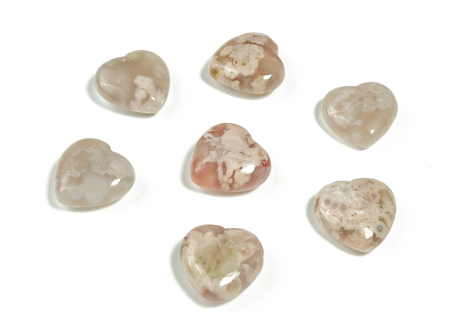 Flower Agate Heart Gemstone - Cherry Blossom - 25mm - HE1114
