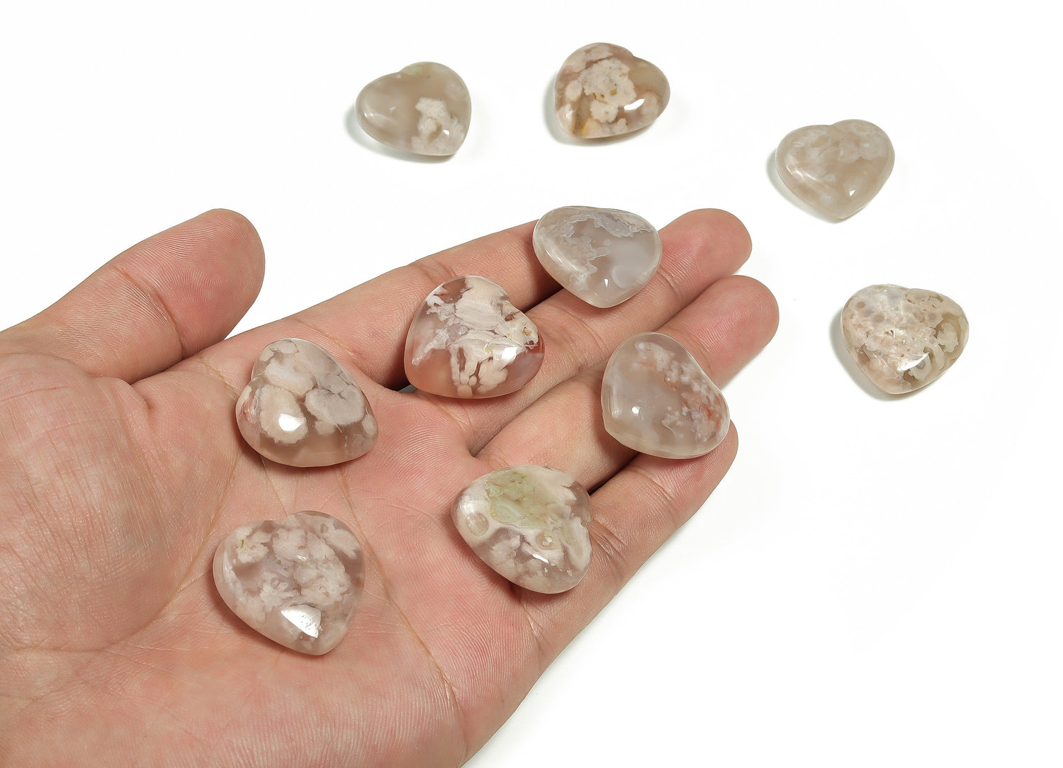 Flower Agate Heart Gemstone - Cherry Blossom - 25mm - HE1114