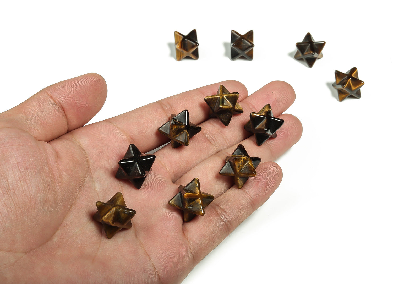 Merkaba Œil de Tigre - Pierre précieuse Œil de Tigre - Étoile Merkaba en cristal - Guérison énergétique - Pendentif Chakra - Pierre d'ancrage - 1,3 cm - ME1006
