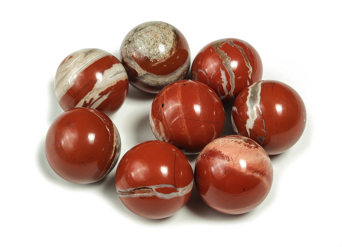 Red Jasper gemstone sphere, 20mm crystal ball showcasing vibrant red and earthy patterns, from GemstoneGO.