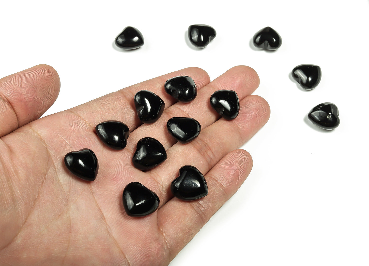 Gema de Corazón de Obsidiana - Obsidiana Negra en Corazón - Forma de Corazón Hinchado - 15x15x9mm - HE1015