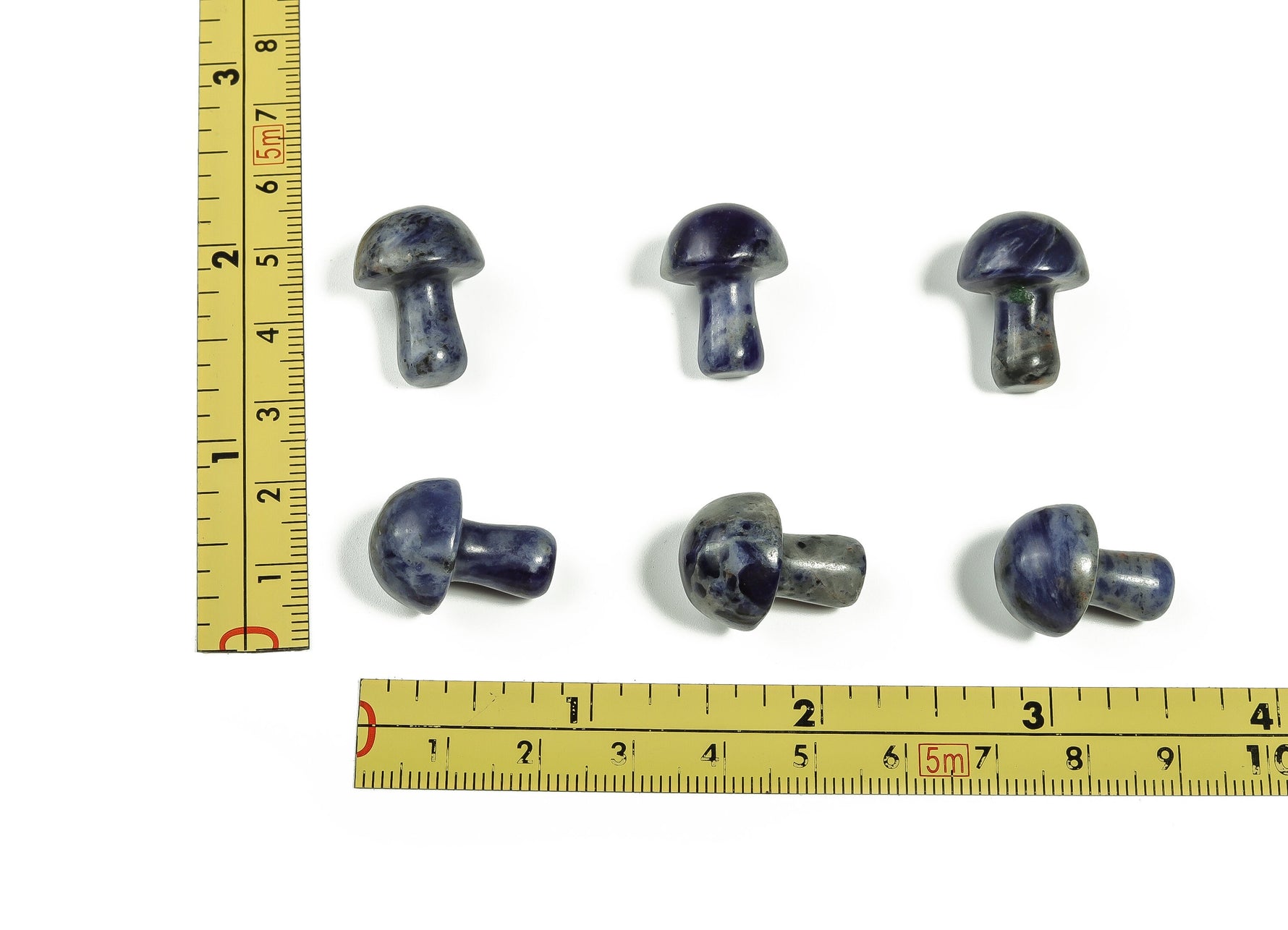 Sodalite mushroom carved gemstone, 20mm, with vibrant blue and white mineral patterns, from GemstoneGO.
