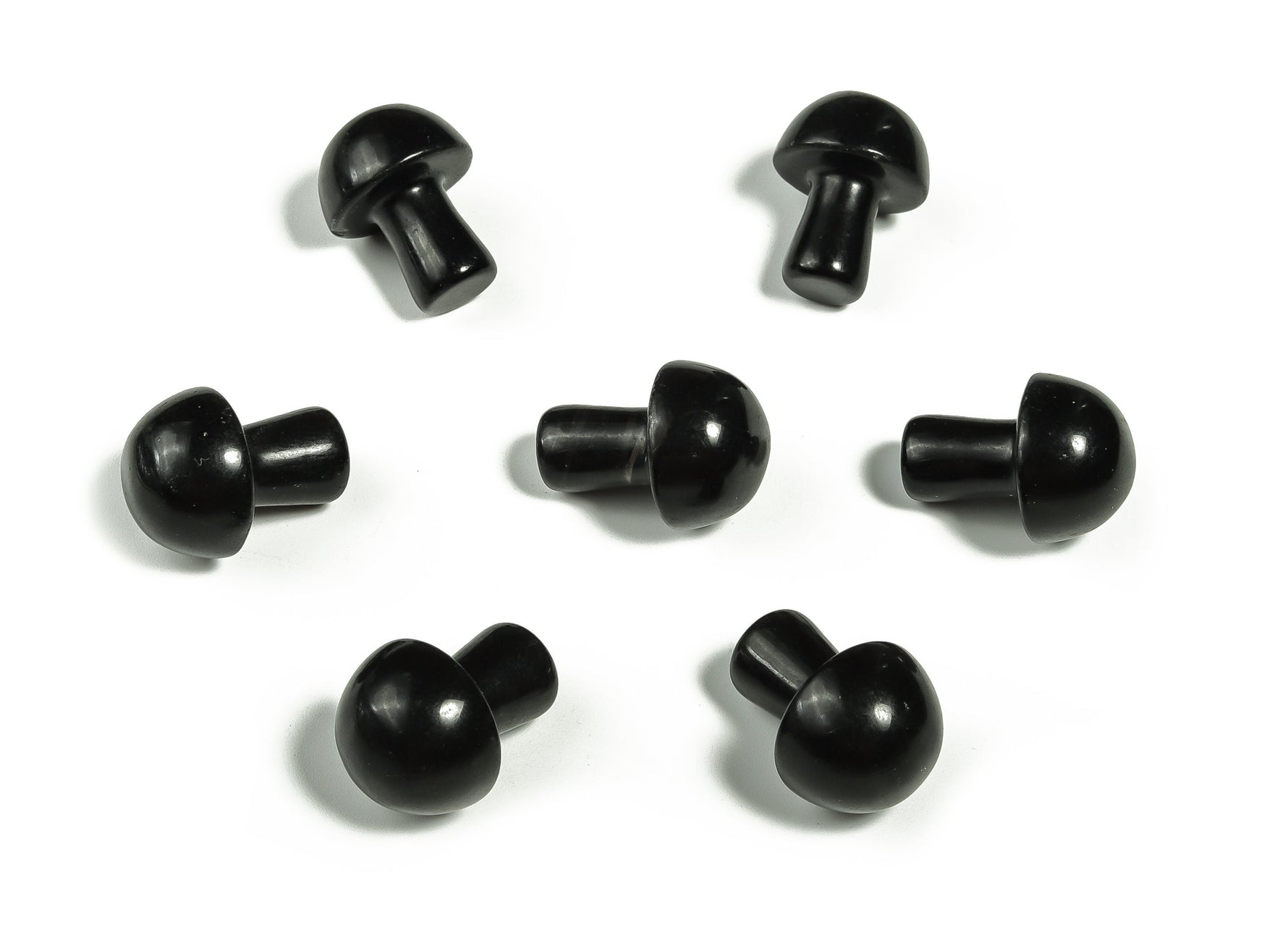 20mm Obsidian Mushroom carved gemstone from GemstoneGO featuring a detailed mushroom design on smooth black stone.