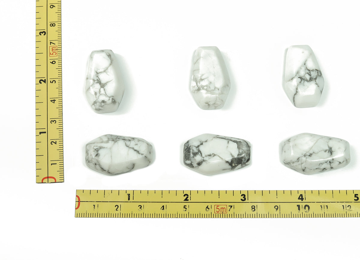Howlite coffin-shaped crystal cabochon, 30mm gemstone carving by GemstoneGO, showcasing smooth white stone with gray veining.