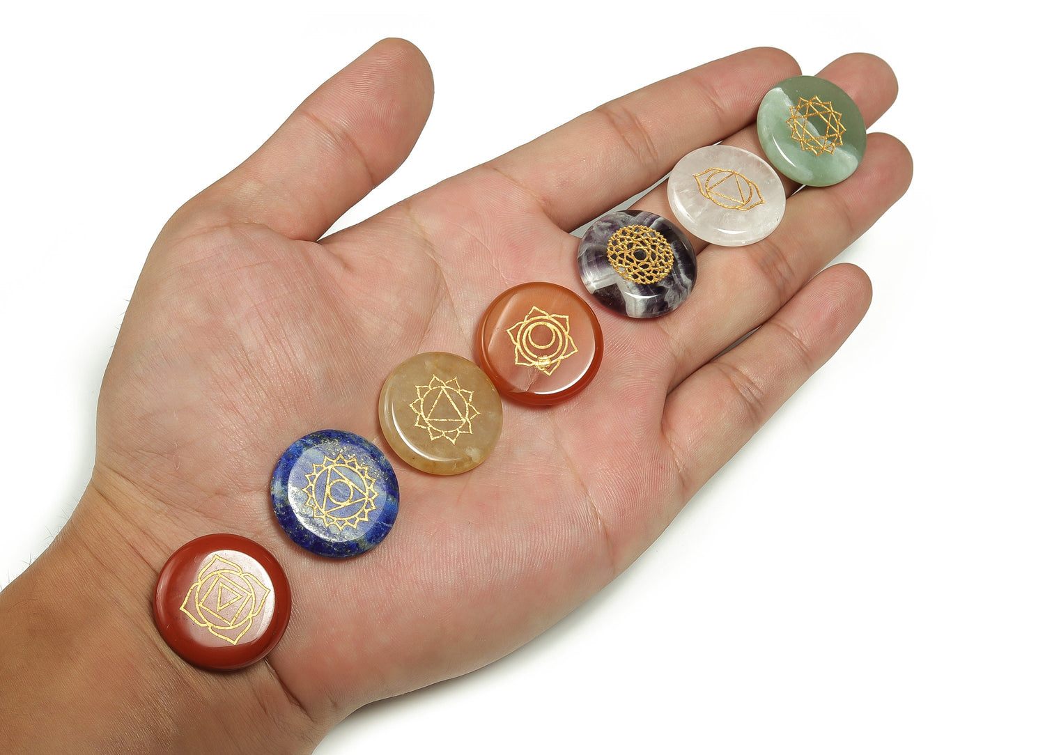 Ensemble de 7 pierres naturelles pour les chakras - Ornement de méditation des chakras ?€? Énergie positive ?€? Pierres Reiki - Pierres de cristal de guérison ?€? Pierres de paume - CH1001