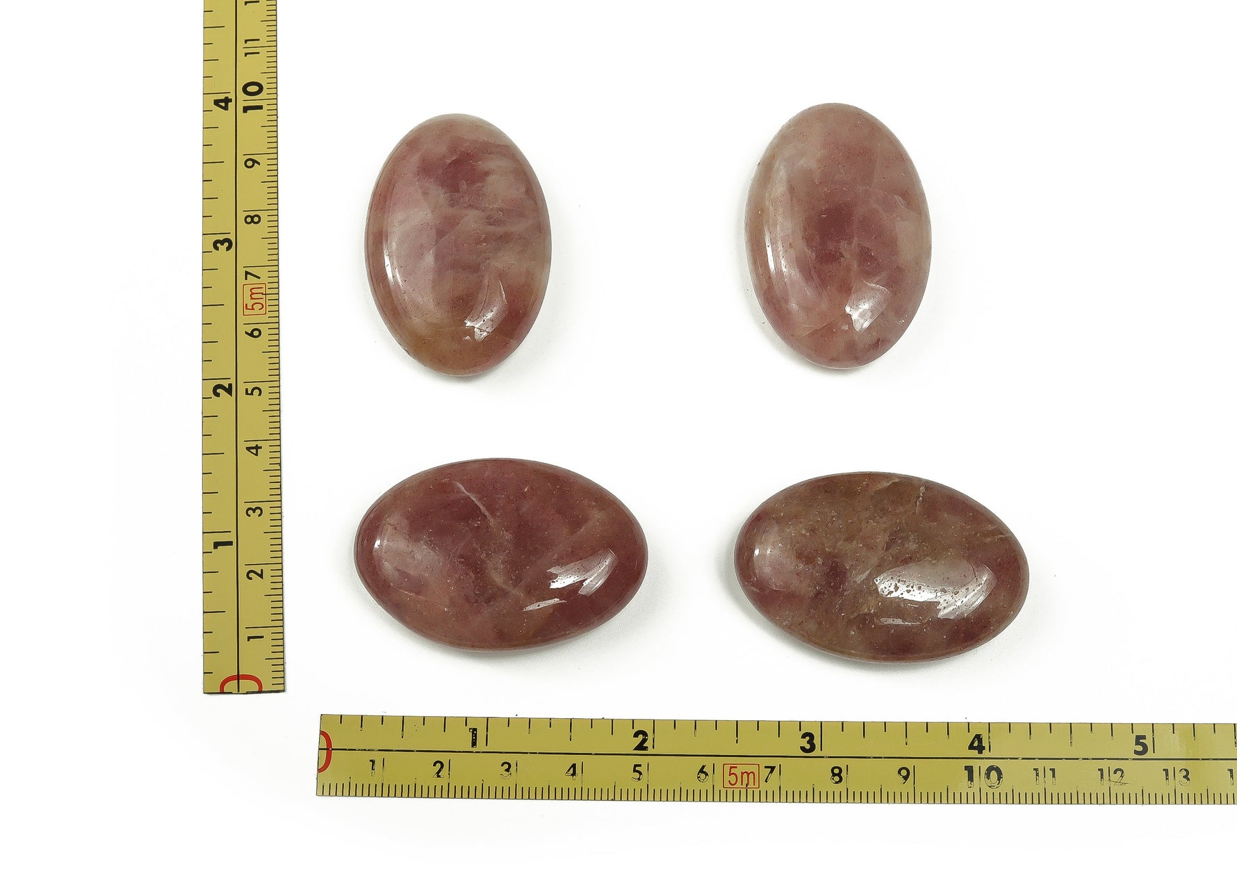 Strawberry Quartz palm gemstone spa stone, 45x35mm, smooth polished natural healing crystal from GemstoneGO.