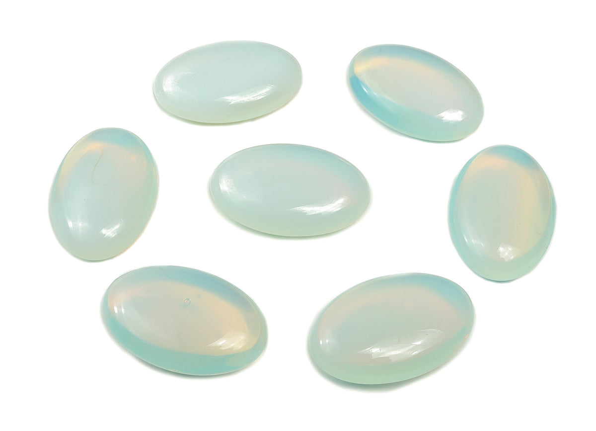 Opalite palm gemstone spa stone, 45x35mm, smooth polished handheld crystal for relaxation and meditation by GemstoneGO.