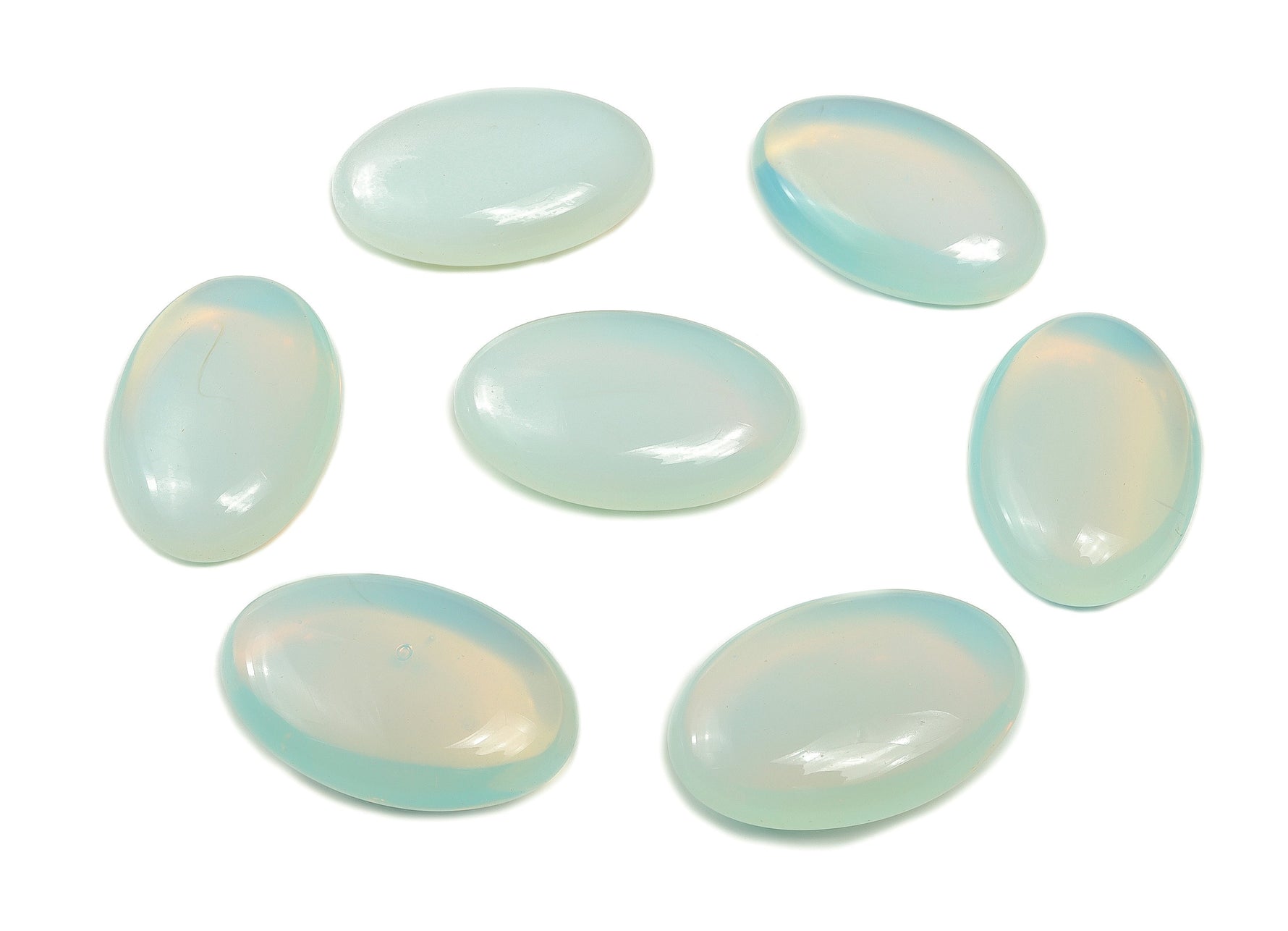 Opalite palm gemstone spa stone, 45x35mm, smooth polished handheld crystal for relaxation and meditation by GemstoneGO.