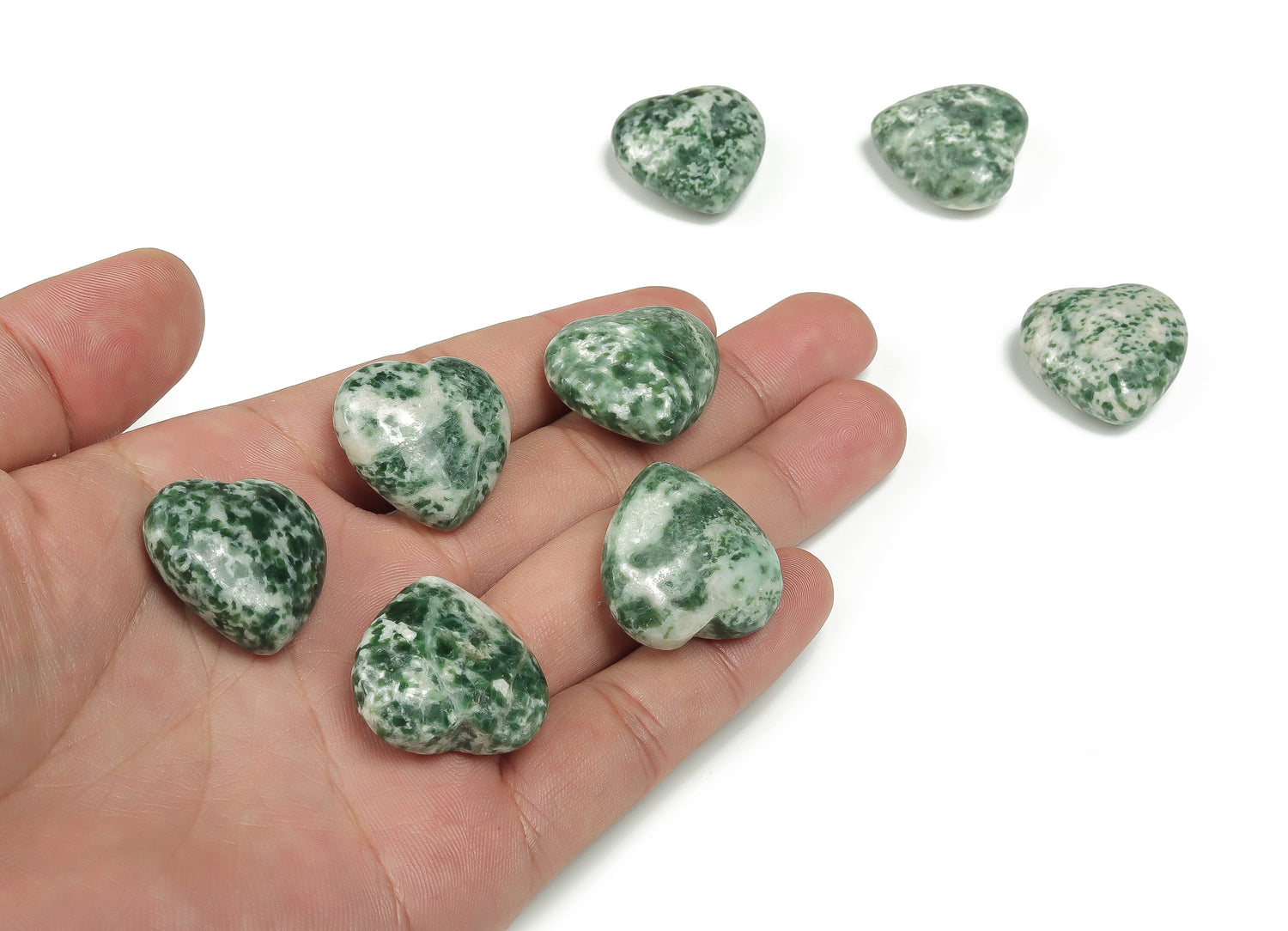 Gema Corazón de Jade Punto Verde - Jade de Qinghai - 25mm - HE1119
