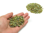 Peridot crystal chips from GemstoneGO, semi-tumbled olivine stones, 5-10mm bulk gemstone for jewelry making and crafts.