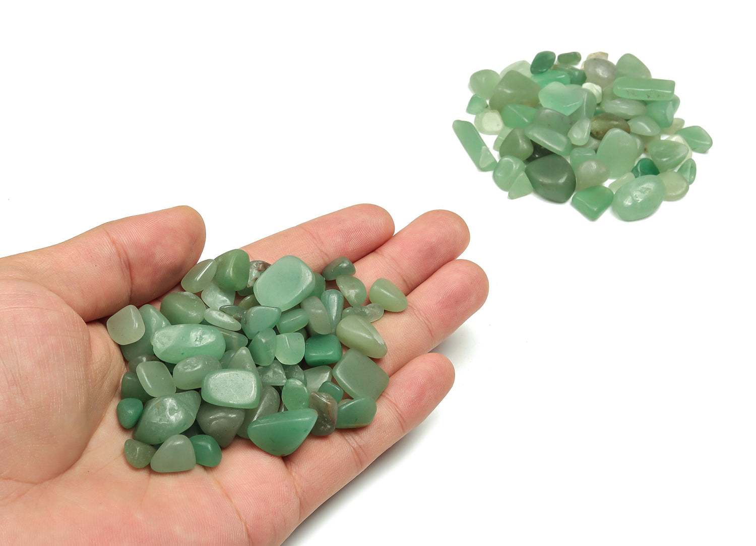 Semi-tumbled aventurine crystal chips in 7-12mm, natural green gemstone bulk stones from GemstoneGO.