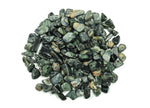 Kambaba Jasper crystal chips, semi-tumbled stones, 7-12mm size, bulk gemstone from GemstoneGO, natural green and black patterned stones.