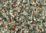 Semi-tumbled African Bloodstone crystal chips in 2-6mm, natural gemstone from GemstoneGO, arranged in a pile.