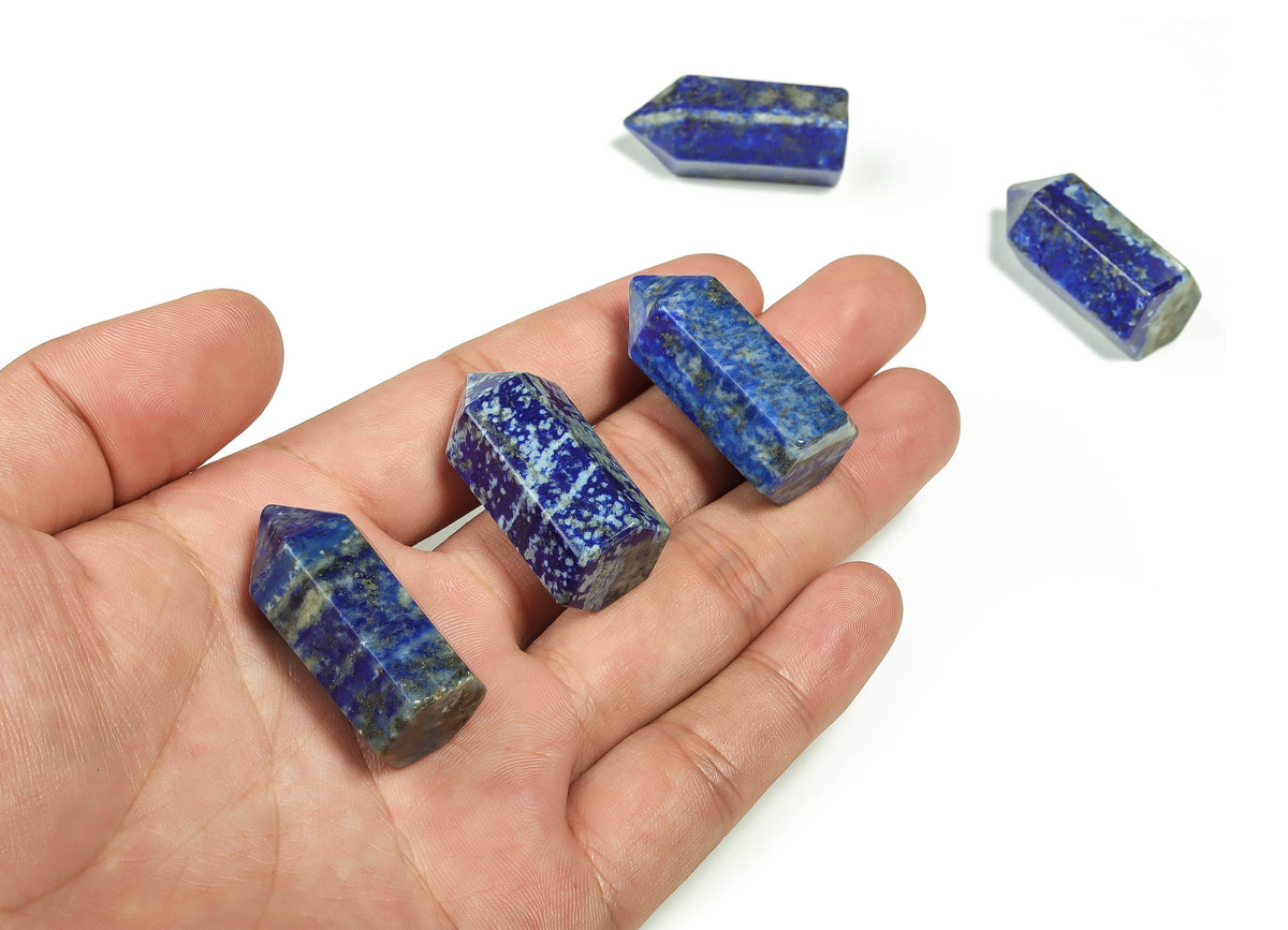 Lapis Lazuli obelisk tower crystal pendant, 35mm, with deep blue and gold flecks, from GemstoneGO.