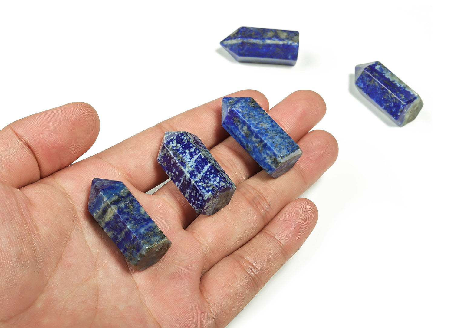 Lapis Lazuli obelisk tower crystal pendant, 35mm, with deep blue and gold flecks, from GemstoneGO.