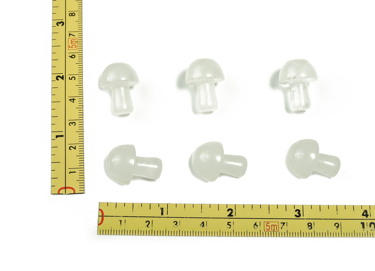 Clear quartz mushroom carved gemstone, 20mm, from GemstoneGO, showing detailed mushroom shape with smooth, polished surface.