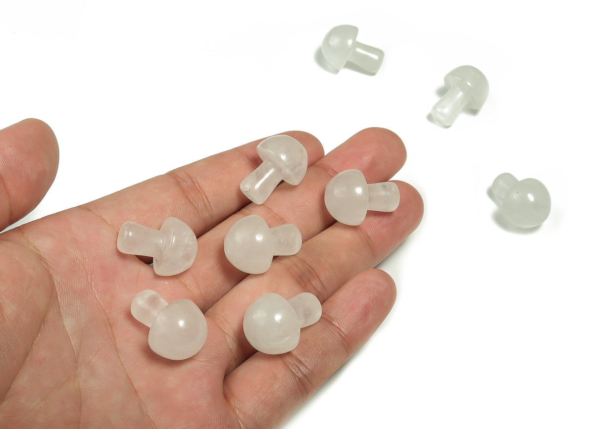 Clear quartz mushroom carved gemstone, 20mm, from GemstoneGO, showing intricate mushroom shape and polished surface.